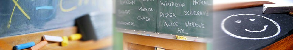 Bildleiste LVR-Berufskolleg Düsseldorf (Schultafel mit Dummy-Inhalt plus ein Smiley-Bild)