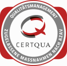 Hier sehen Sie das Logo der AZAV Zertifizierung, Certqua Logo